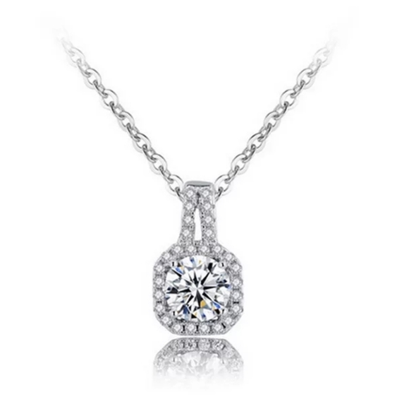 New Silver Hexagon Round Diamond Necklace - Picture 3 of 4